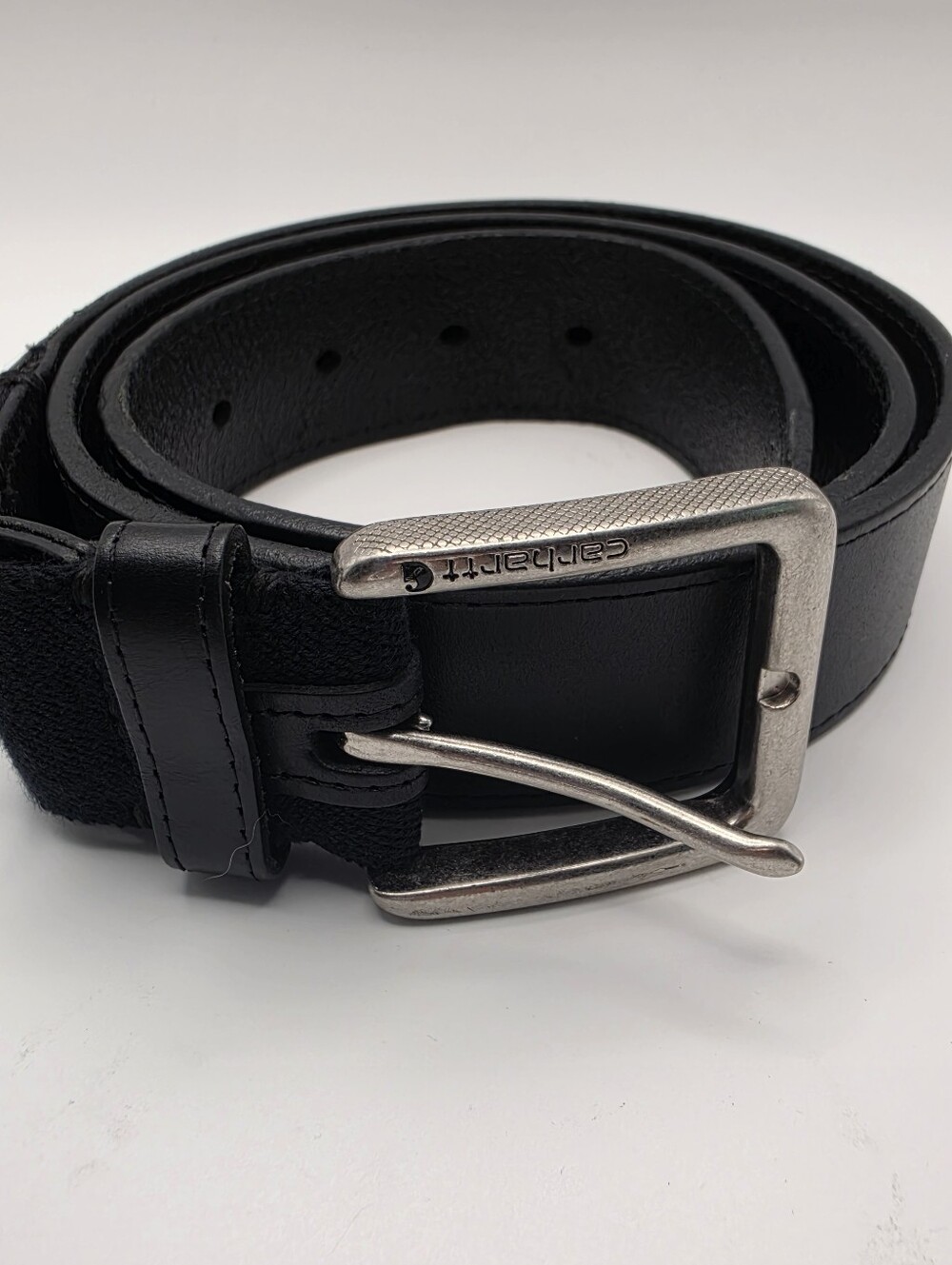 Carhartt Black Canvas Leather Trim Belt Size 36 Logo Buckle Workwear Great Cond - Picture 6 of 10
